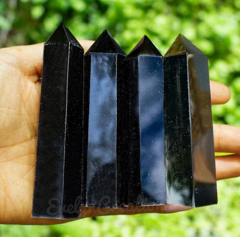 Natural Black Obsidian Crystal Wand Point Healing Obelisk