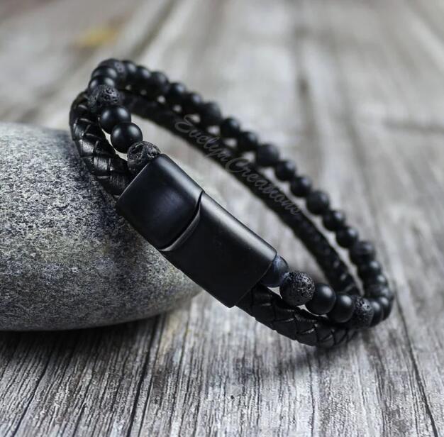 Discount Black Lava Leather Men's Bracelet